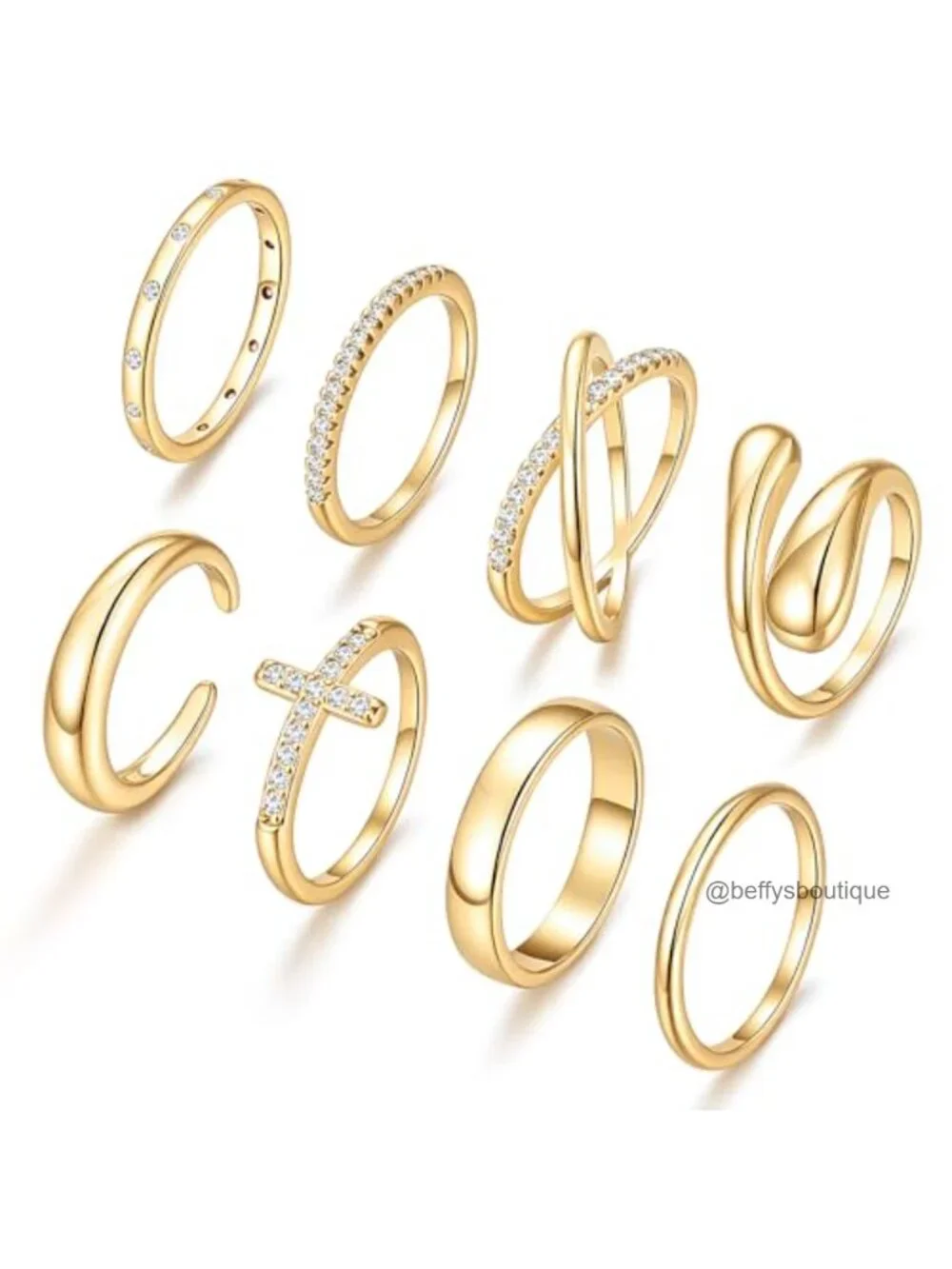 Non Tarnish 14K Gold Plated Chunky Stackable Cubic Zirconia Ring Set for Women,